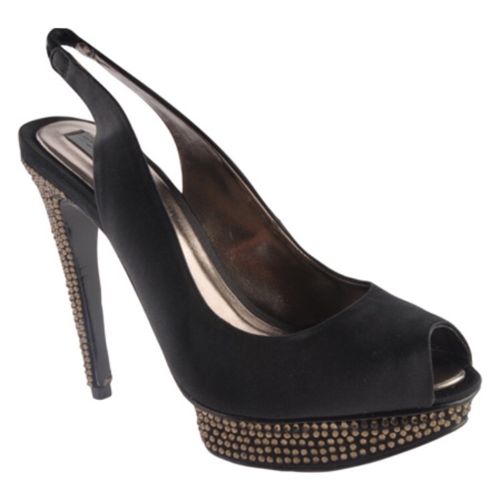 BCBG MaxAzria Black Satin FALCON heels - Size 8.5